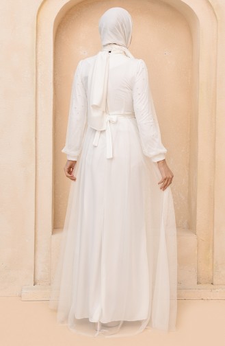 White Hijab Evening Dress 5632-01