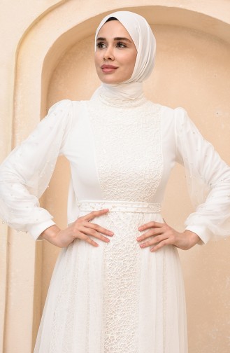 White Hijab Evening Dress 5632-01
