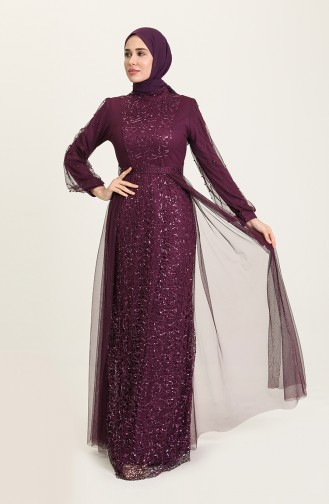 Purple Hijab Evening Dress 5632-04