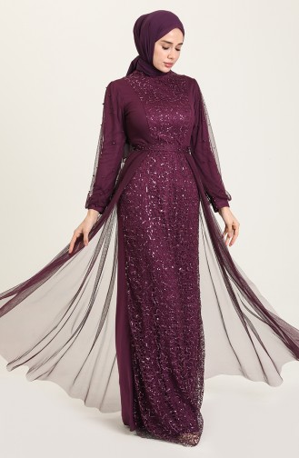 Purple Hijab Evening Dress 5632-04