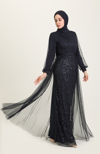 Navy Blue İslamitische Avondjurk 5632-06