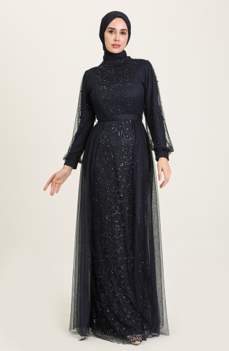 Navy Blue İslamitische Avondjurk 5632-06