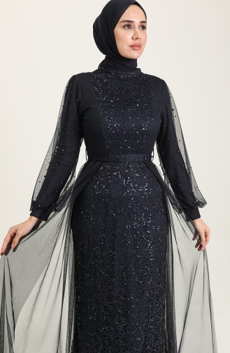 Navy Blue İslamitische Avondjurk 5632-06