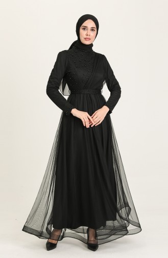 Black Hijab Evening Dress 5664-01