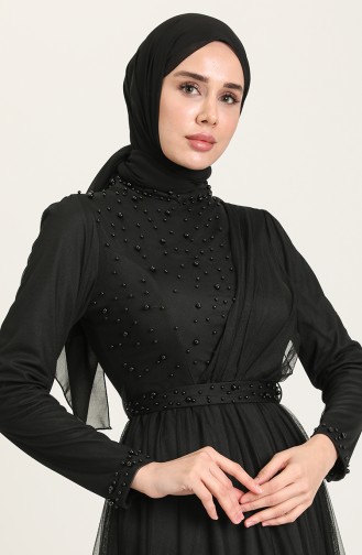 Black Hijab Evening Dress 5664-01
