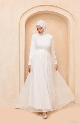 White Hijab Evening Dress 5664-02