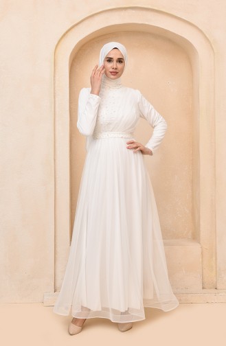 White Hijab Evening Dress 5664-02