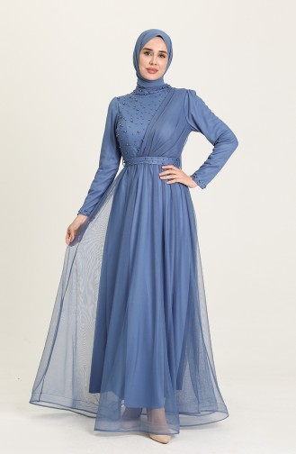 Indigo Hijab Evening Dress 5664-06