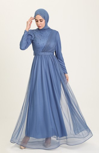 Indigo Hijab Evening Dress 5664-06