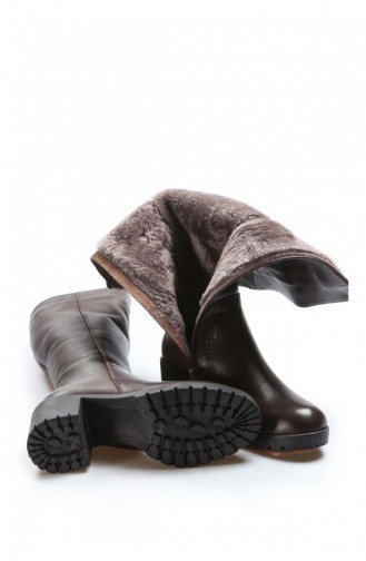 Hakiki Deri Kürklü Kadın Kalın Topuklu Çizme 407Kza2110 Kahve