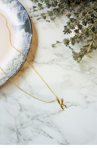 Sarı Altın Renk Ufak Bambu Harf Kolye Lbkl0002 Gold