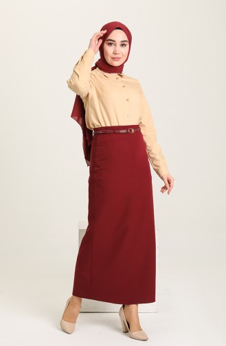 Kemerli Kalem Etek 2228-05 Bordo