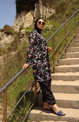 Schwarz Hijab Badeanzug 2102-01