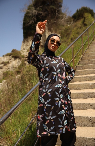 Schwarz Hijab Badeanzug 2102-01
