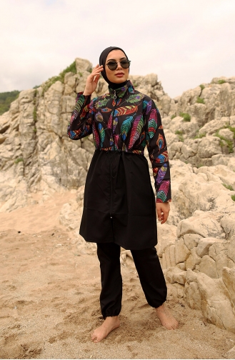 Schwarz Hijab Badeanzug 2113-01