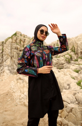 Schwarz Hijab Badeanzug 2113-01