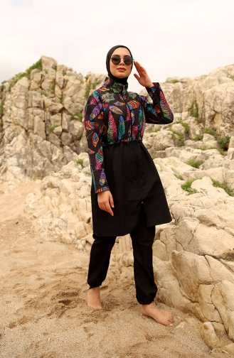Schwarz Hijab Badeanzug 2113-01