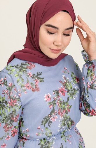 Robe Mousseline à Motifs Fleurs 8221-02 Bleu 8221-02