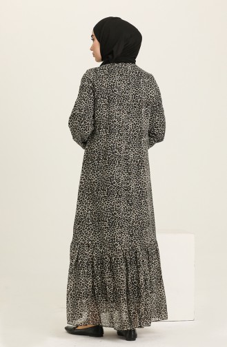 Şile Bezi Leopar Desenli Elbise 3535A-01 Siyah