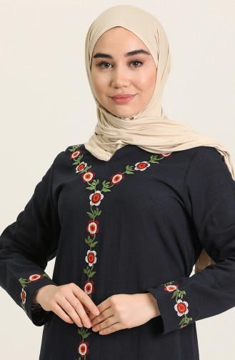 Navy Blue Hijab Dress 7000-01