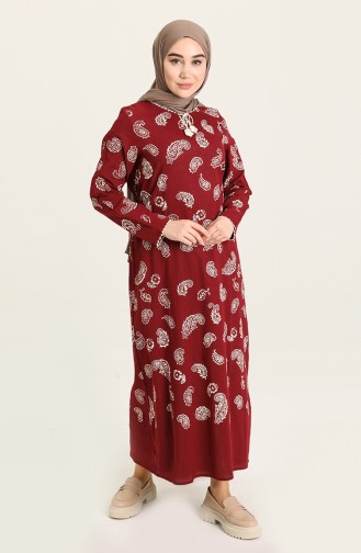 Claret Red Hijab Dress 5656-04