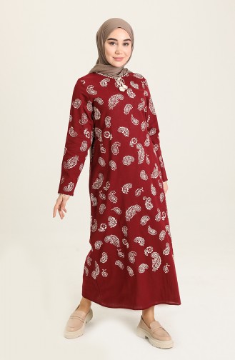 Claret Red Hijab Dress 5656-04