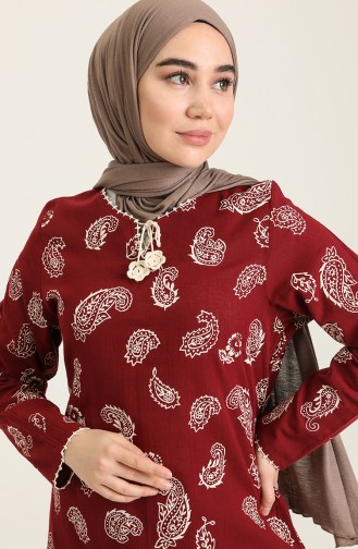 Claret Red Hijab Dress 5656-04