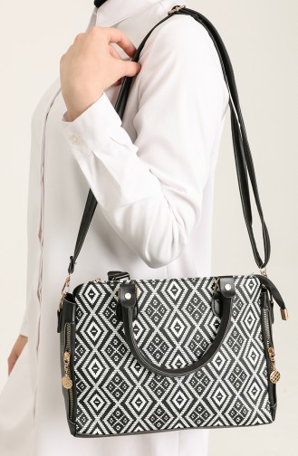 Stilgo Women s Shoulder Bag AV63Z-06 Black and White Printed 63Z-06