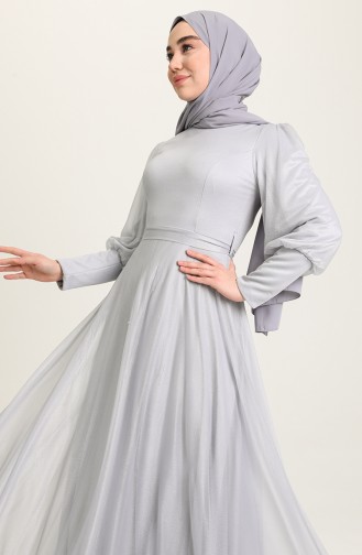 Gray Hijab Evening Dress 5672-01