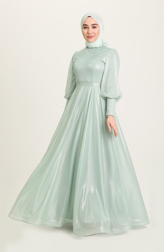 Mint Green Hijab Evening Dress 5672-03