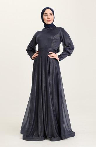Navy Blue Hijab Evening Dress 5672-05