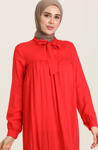 Fiyonklu Elbise 1730-06 Kırmızı