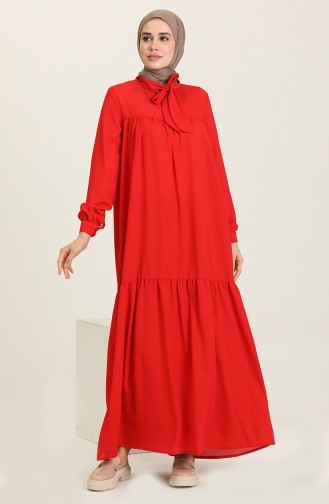 Fiyonklu Elbise 1730A-01 Kırmızı