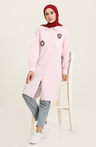 Gizli Düğmeli Nakışlı Tunik 3023-01 Pembe