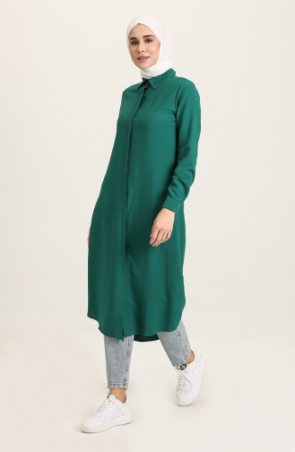 Oyya Hidden Button Viscose Tunic 8121-14 Emerald Green 8121-14