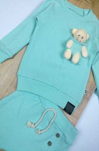 Aryakids Kız Bebek Fitilli Kumaş Ayıcıklı Takım 0006-02 Mint Yeşili