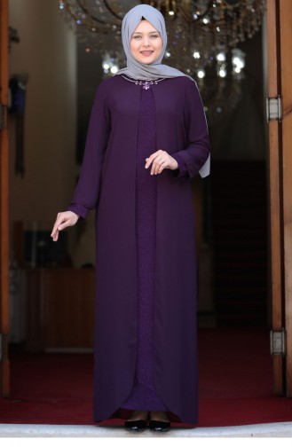 Purple Hijab Evening Dress 1821