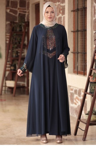 Dunkelblau Hijab-Abendkleider 1828