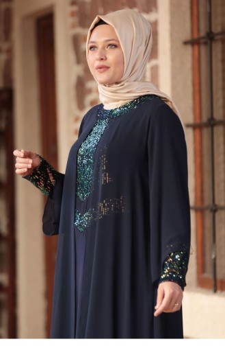 Dunkelblau Hijab-Abendkleider 1828