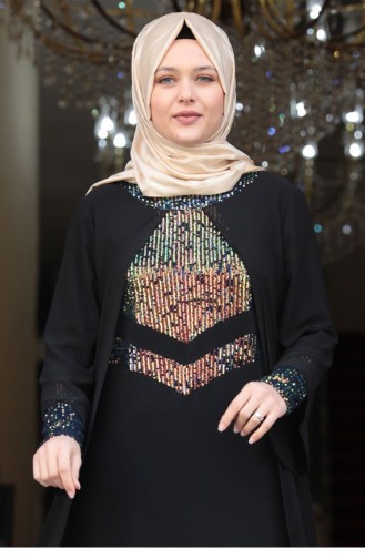 Schwarz Hijab-Abendkleider 1829