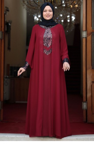 Claret Red Hijab Evening Dress 1831