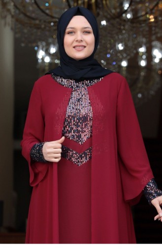 Claret Red Hijab Evening Dress 1831