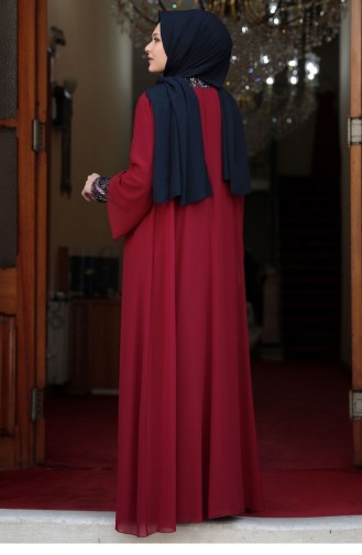 Claret Red Hijab Evening Dress 1831