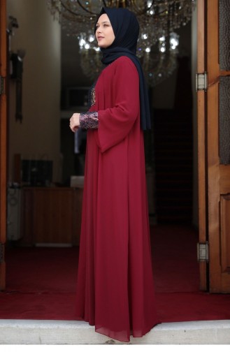 Claret Red Hijab Evening Dress 1831