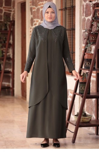 Khaki Hijab Evening Dress 1838