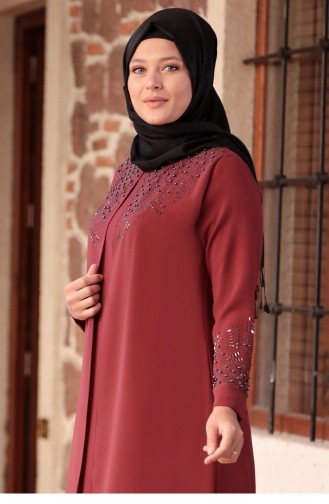 Brick Red Hijab Evening Dress 1839