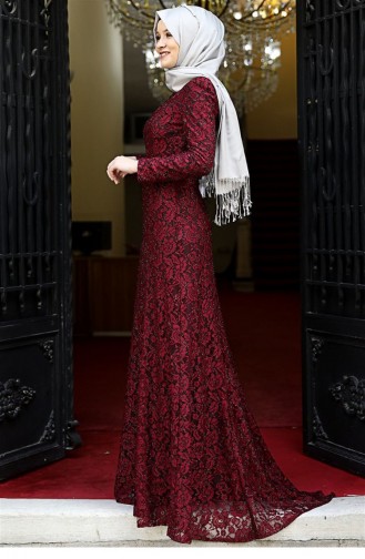Claret Red Hijab Evening Dress 1864
