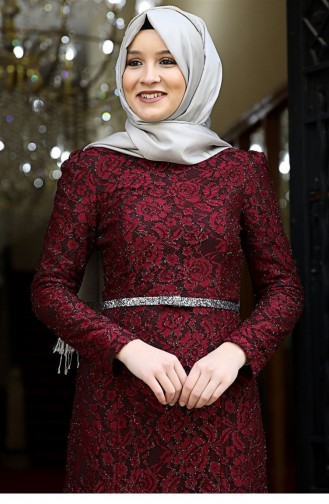 Claret Red Hijab Evening Dress 1864