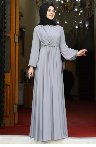 Gray Hijab Evening Dress 1865