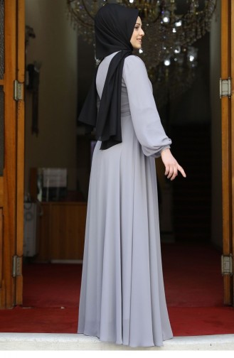 Gray Hijab Evening Dress 1865